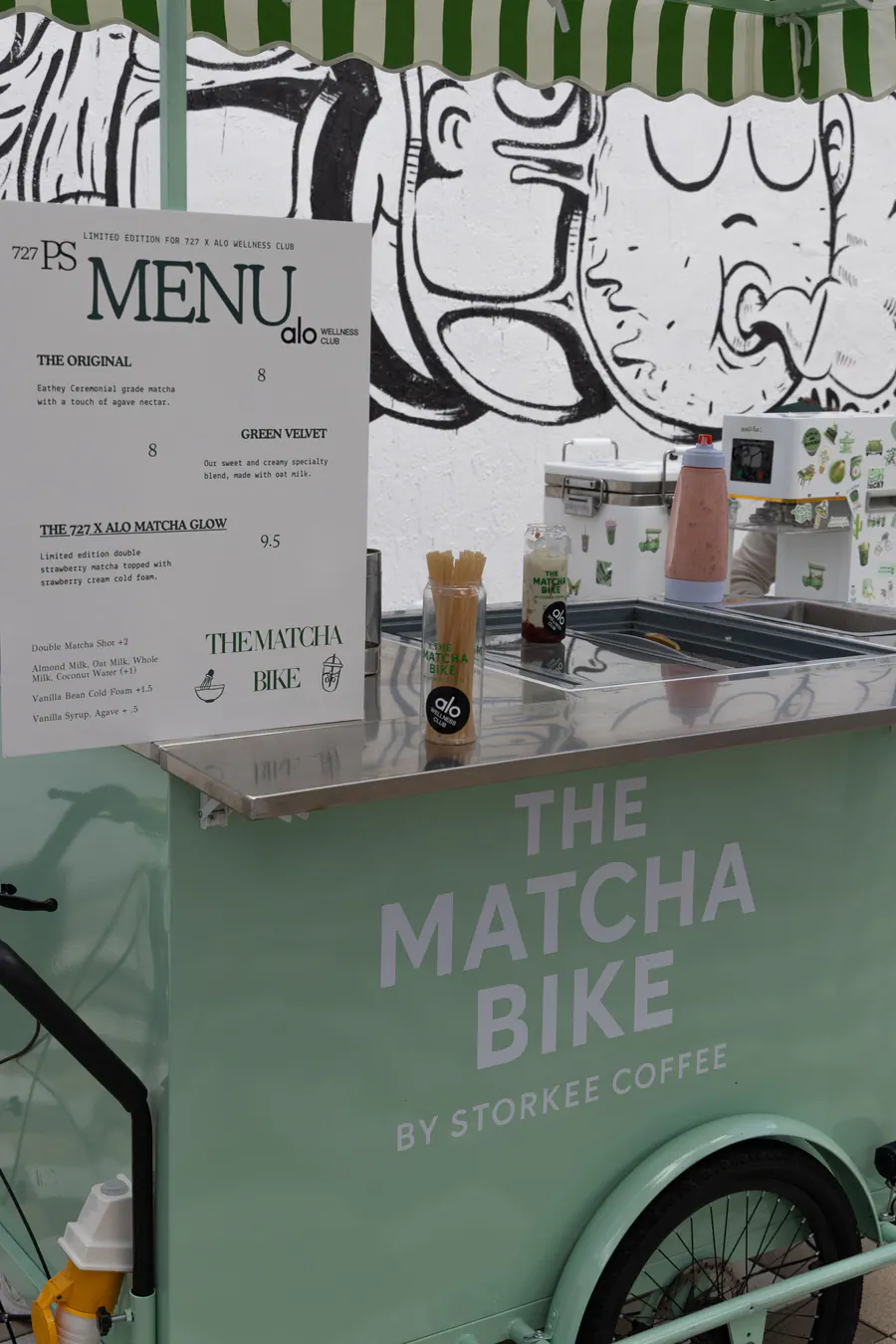 A real Matcha Bike rotating menu at an Alo Wellness Club event